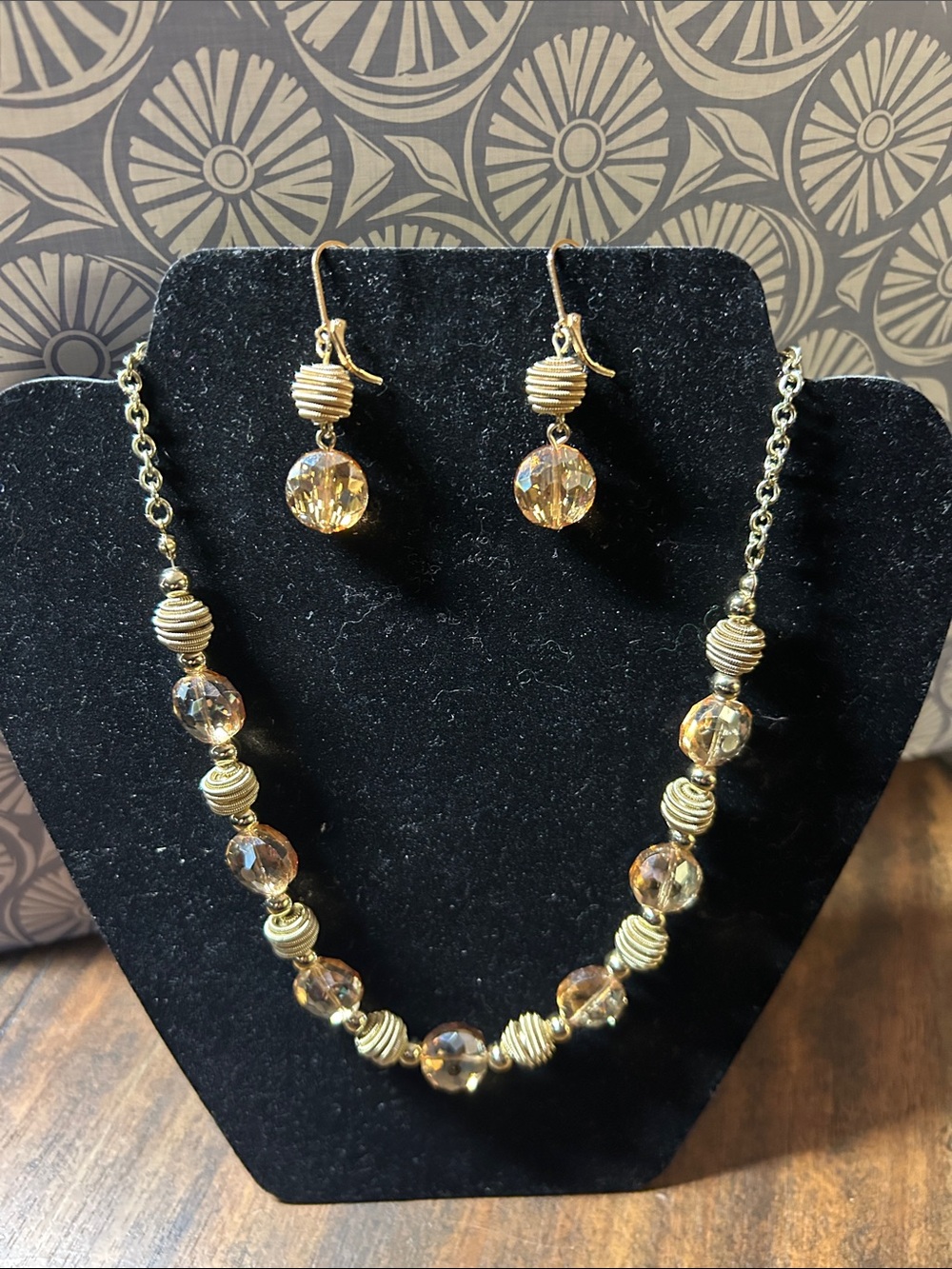 Monet - Gold-Tone Amber Crystal Necklace & Earrings Set